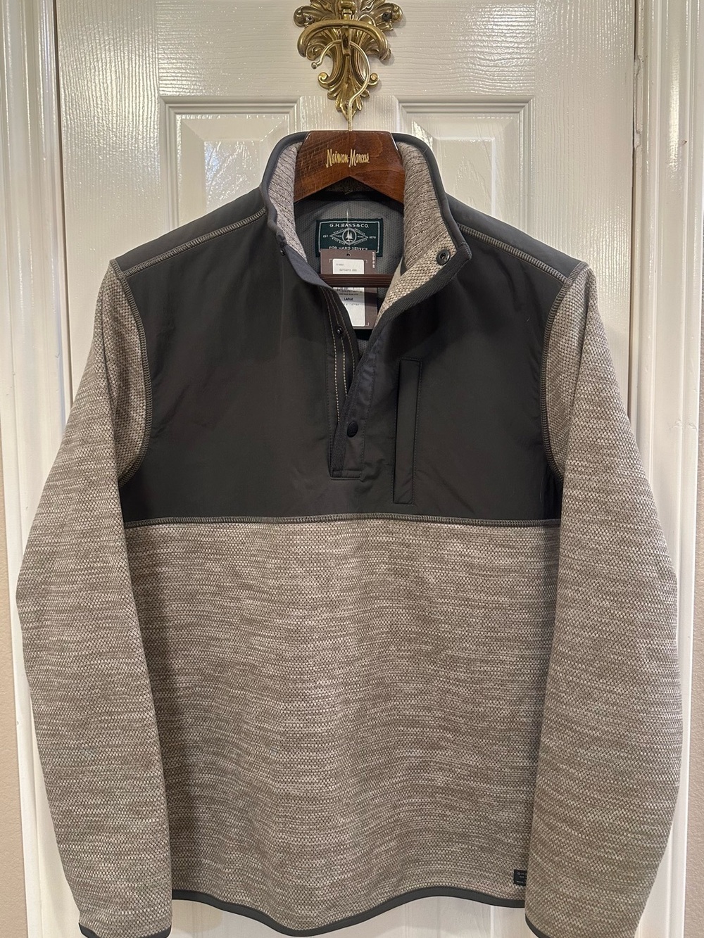 G.H. Bass & Co. Men's Quarter-Snap Fleece Pullover Yoke Sweater Large Gray NWT